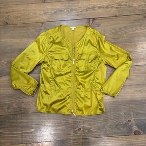 Christopher & Banks Lightweight Satin Chartreuse Utility Jacket, size M